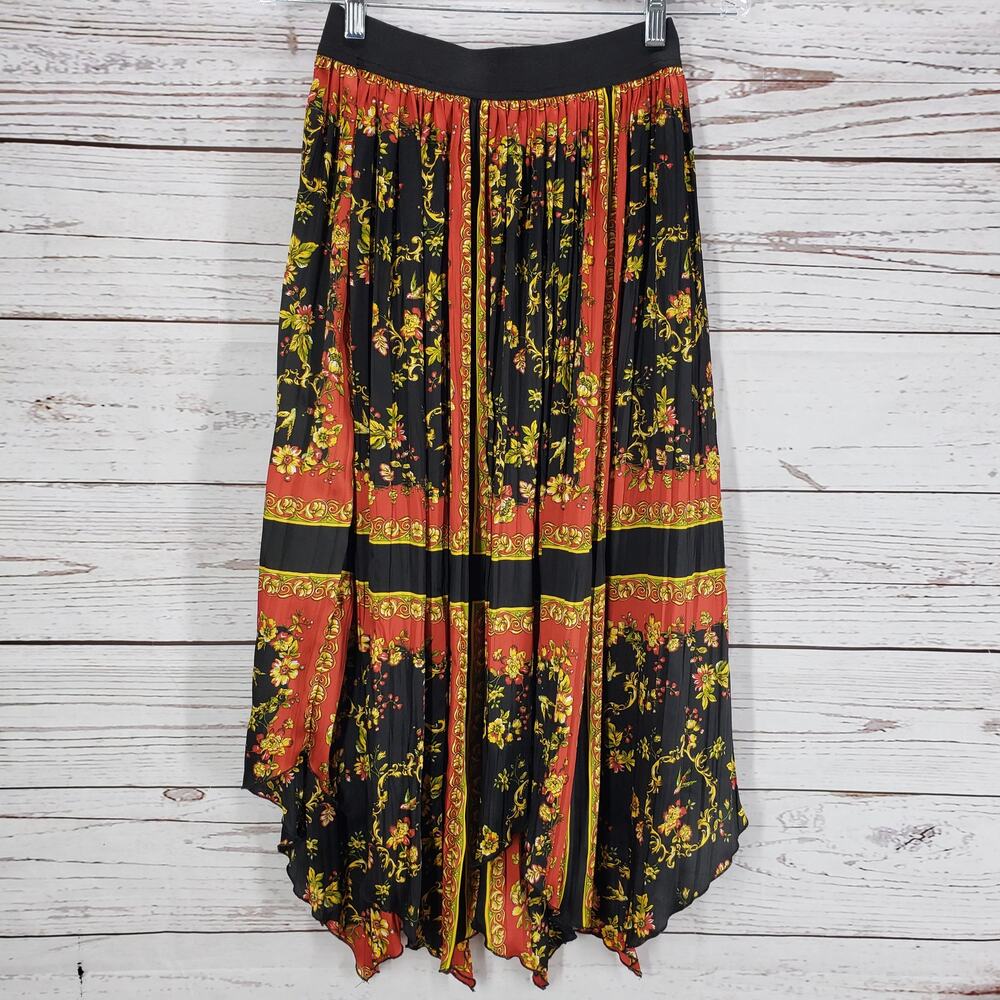 Zara Basic Women's Multicolor Floral Pleated Midi Skirt Size Small